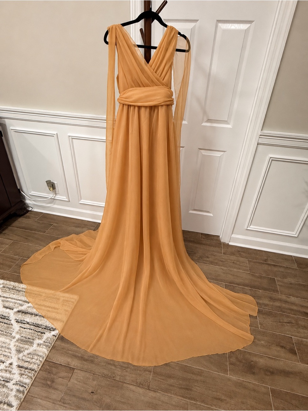 Elegant Mustard Yellow Chiffon V-Neck Evening Dress